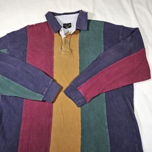 Vintage Structure 90s Long Sleeve Polo Shirt Colorblock Large Rugby